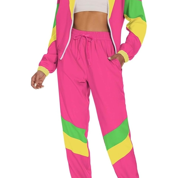 uoua Pants - Uoua Women’s Pink Colorblock Track Joggers with Green & Yellow Accents